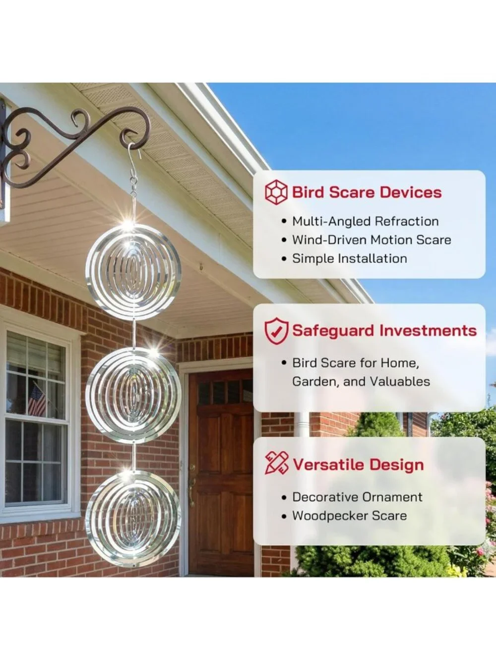 12 Pack 3D Stainless Steel Wind Spinners - Outdoor Bird Deterrents & Garden